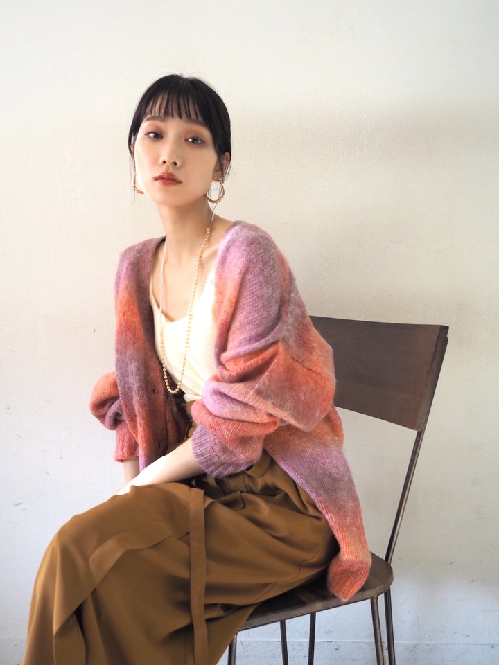 [予約]グラデーションオーバーシャギーニットカーディガン/ピンク
