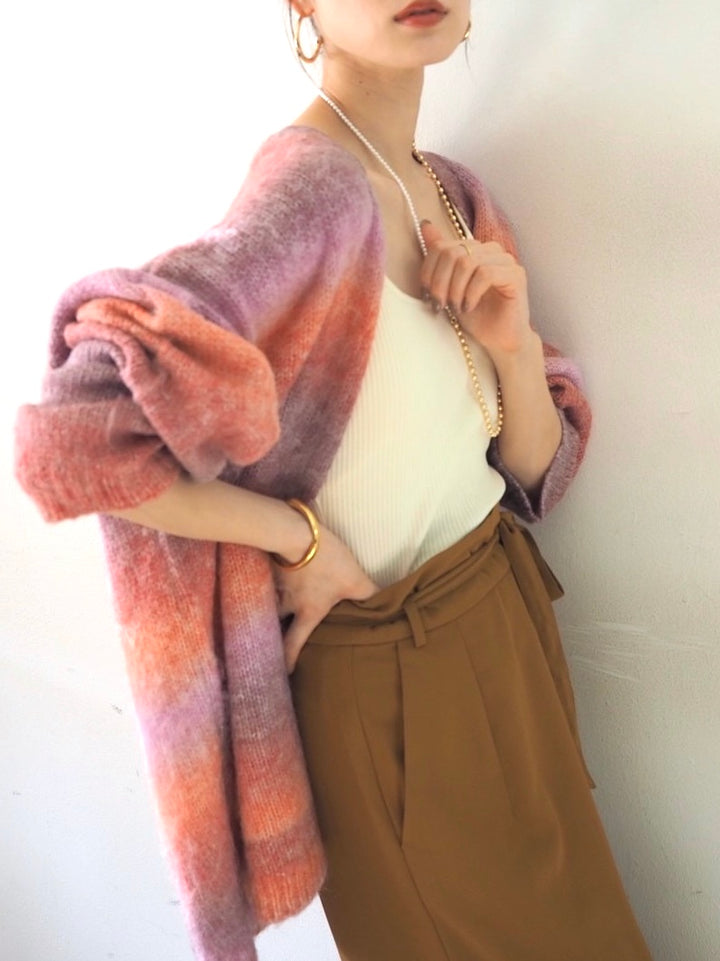 [予約]グラデーションオーバーシャギーニットカーディガン/ピンク