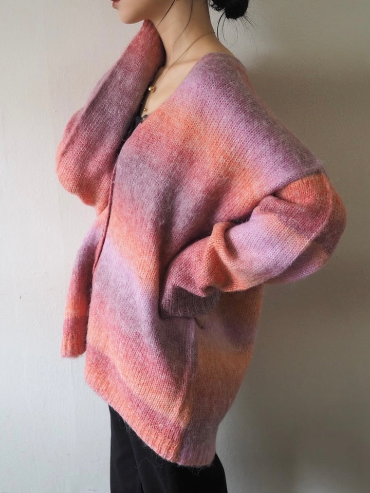 [予約]グラデーションオーバーシャギーニットカーディガン/ピンク