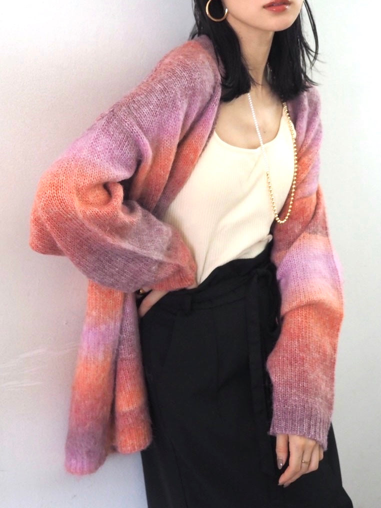 [予約]グラデーションオーバーシャギーニットカーディガン/ピンク