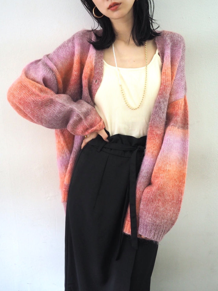 [予約]グラデーションオーバーシャギーニットカーディガン/ピンク