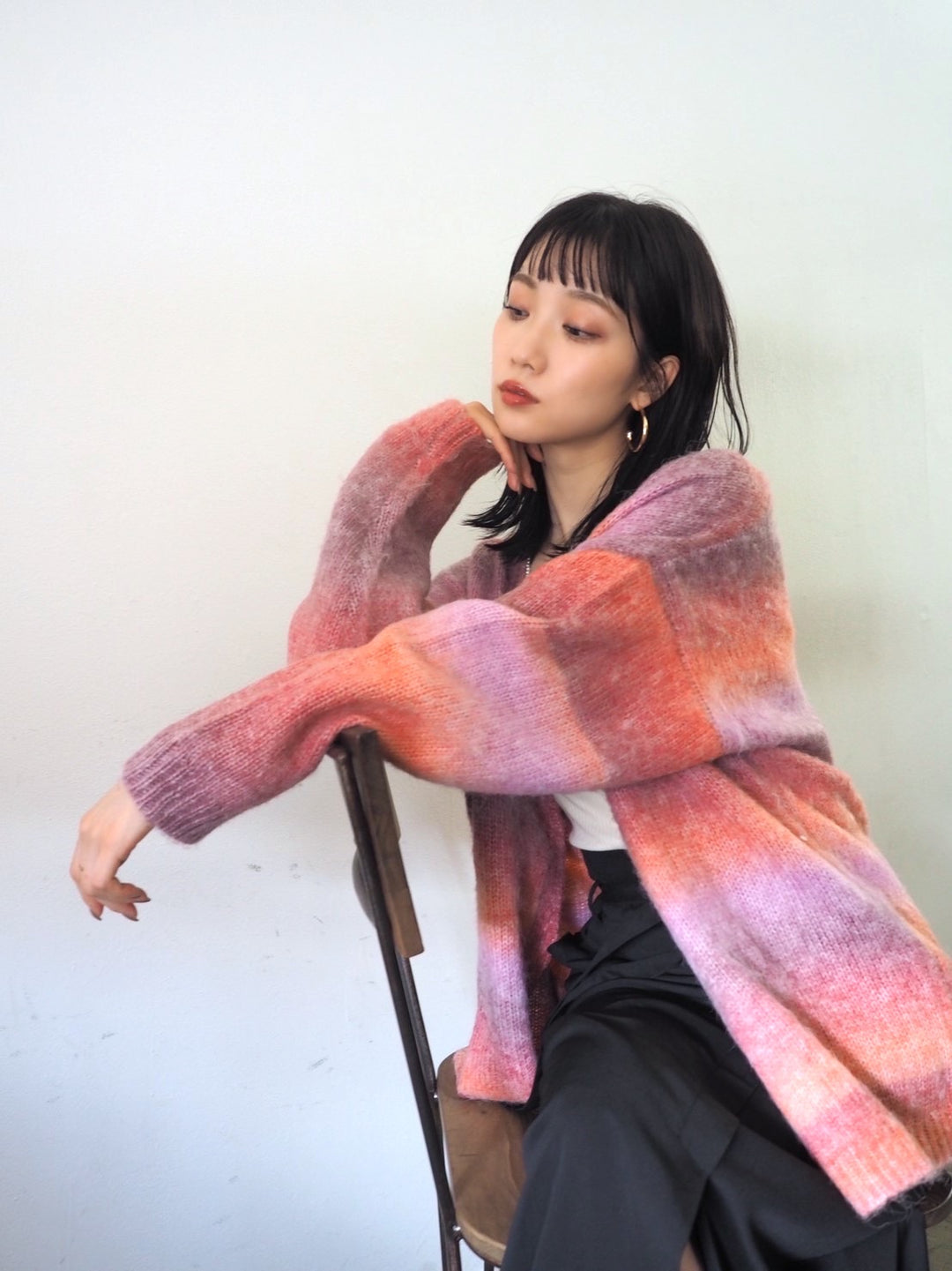 [予約]グラデーションオーバーシャギーニットカーディガン/ピンク