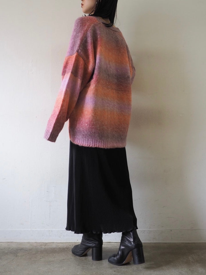 [予約]グラデーションオーバーシャギーニットカーディガン/ピンク