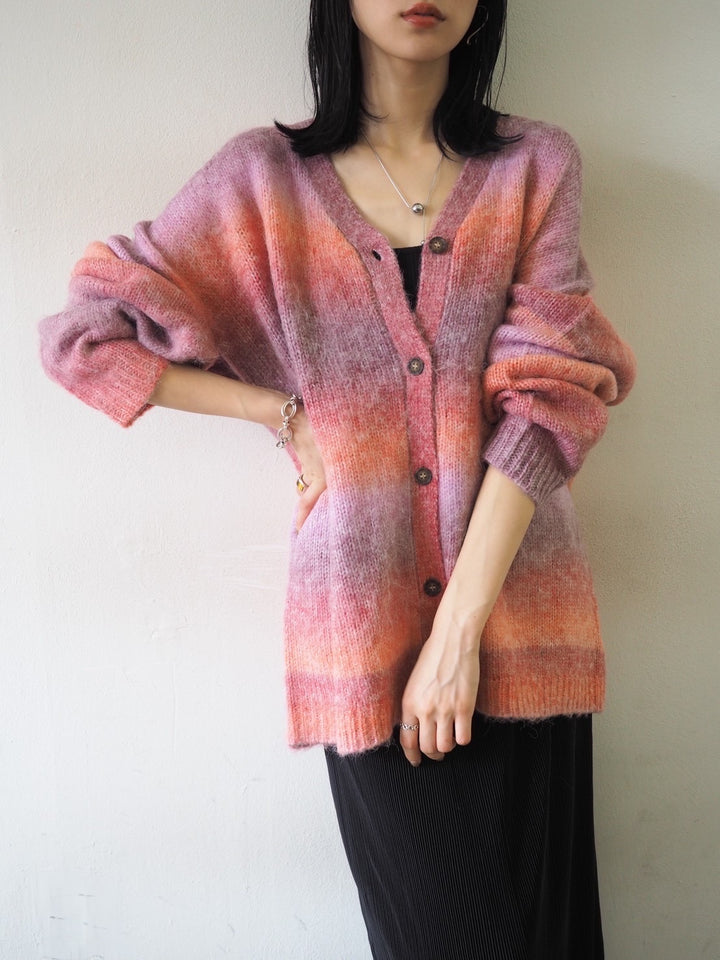 [予約]グラデーションオーバーシャギーニットカーディガン/ピンク
