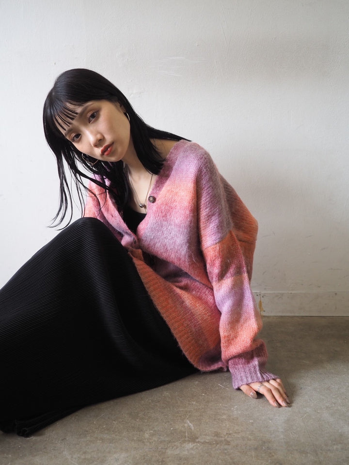 [予約]グラデーションオーバーシャギーニットカーディガン/ピンク