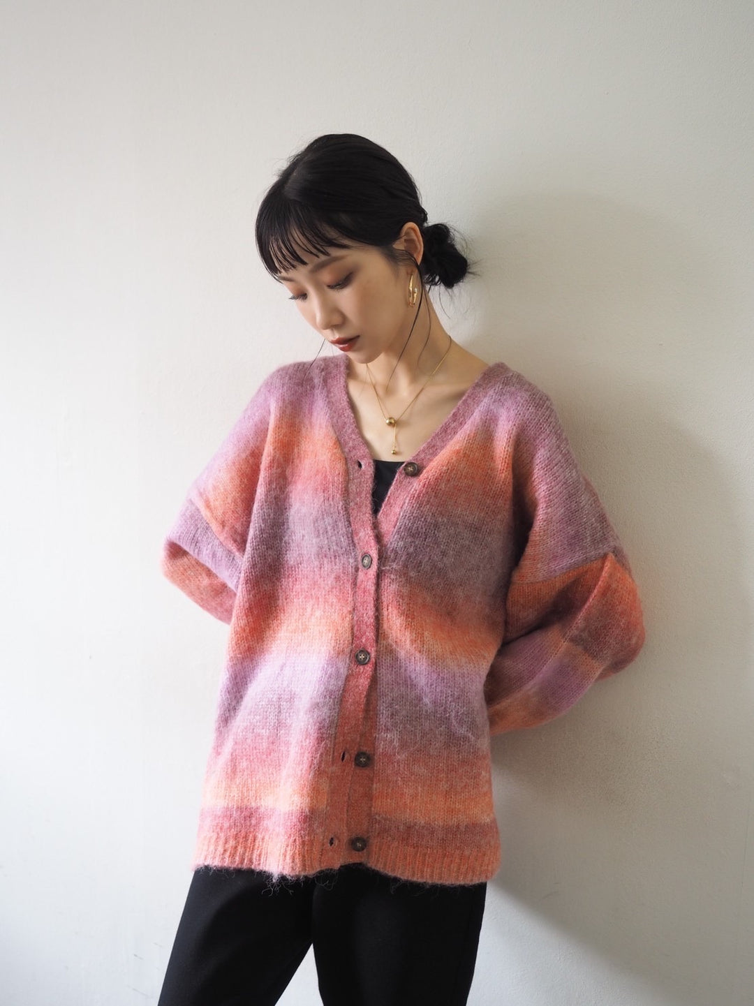 [予約]グラデーションオーバーシャギーニットカーディガン/ピンク