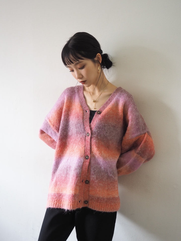 [予約]グラデーションオーバーシャギーニットカーディガン/ピンク