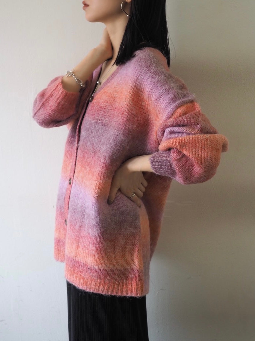 [予約]グラデーションオーバーシャギーニットカーディガン/ピンク