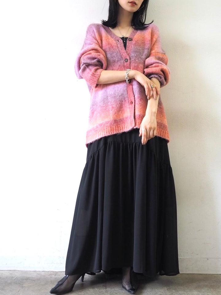 [予約]グラデーションオーバーシャギーニットカーディガン/ピンク