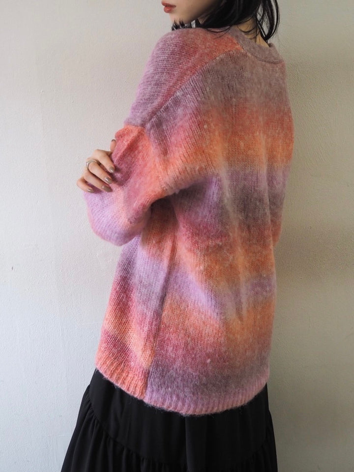 [予約]グラデーションオーバーシャギーニットカーディガン/ピンク