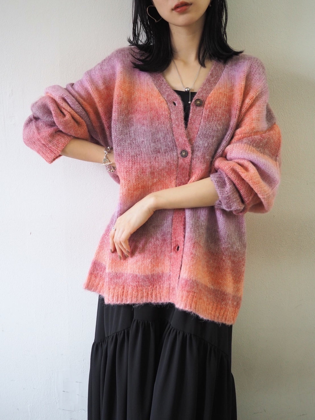 [予約]グラデーションオーバーシャギーニットカーディガン/ピンク