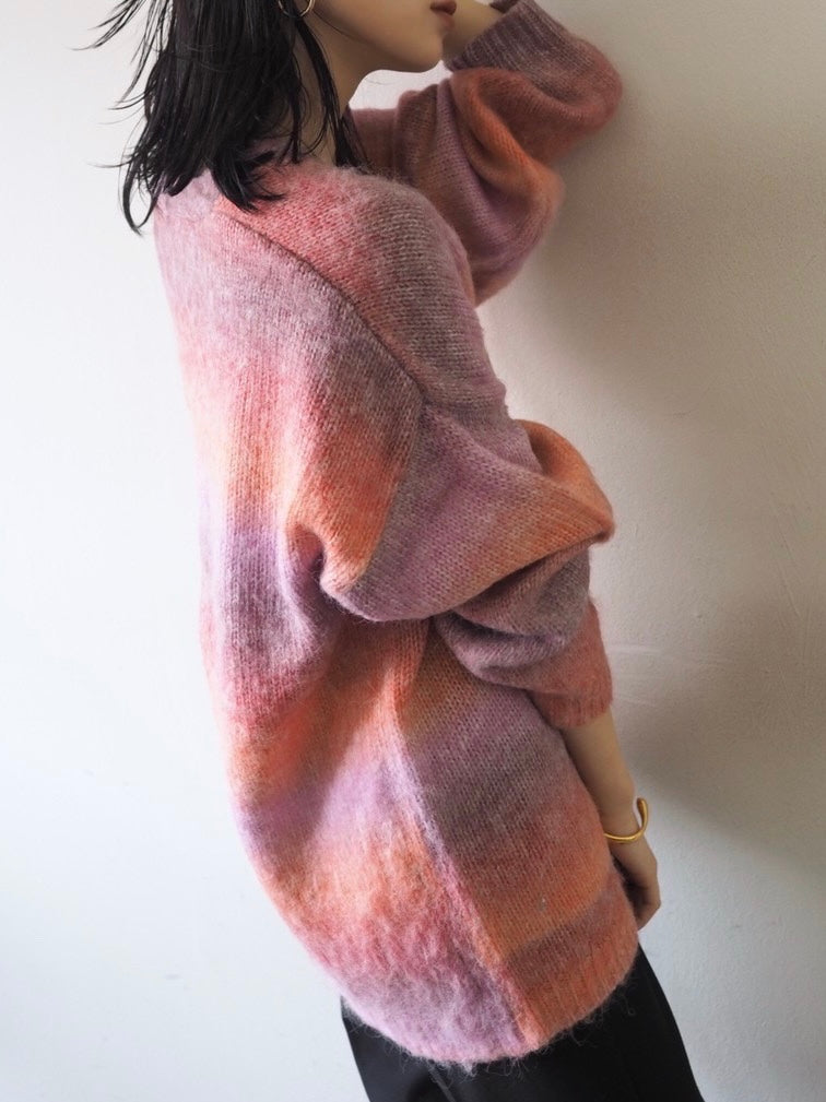 [予約]グラデーションオーバーシャギーニットカーディガン/ピンク