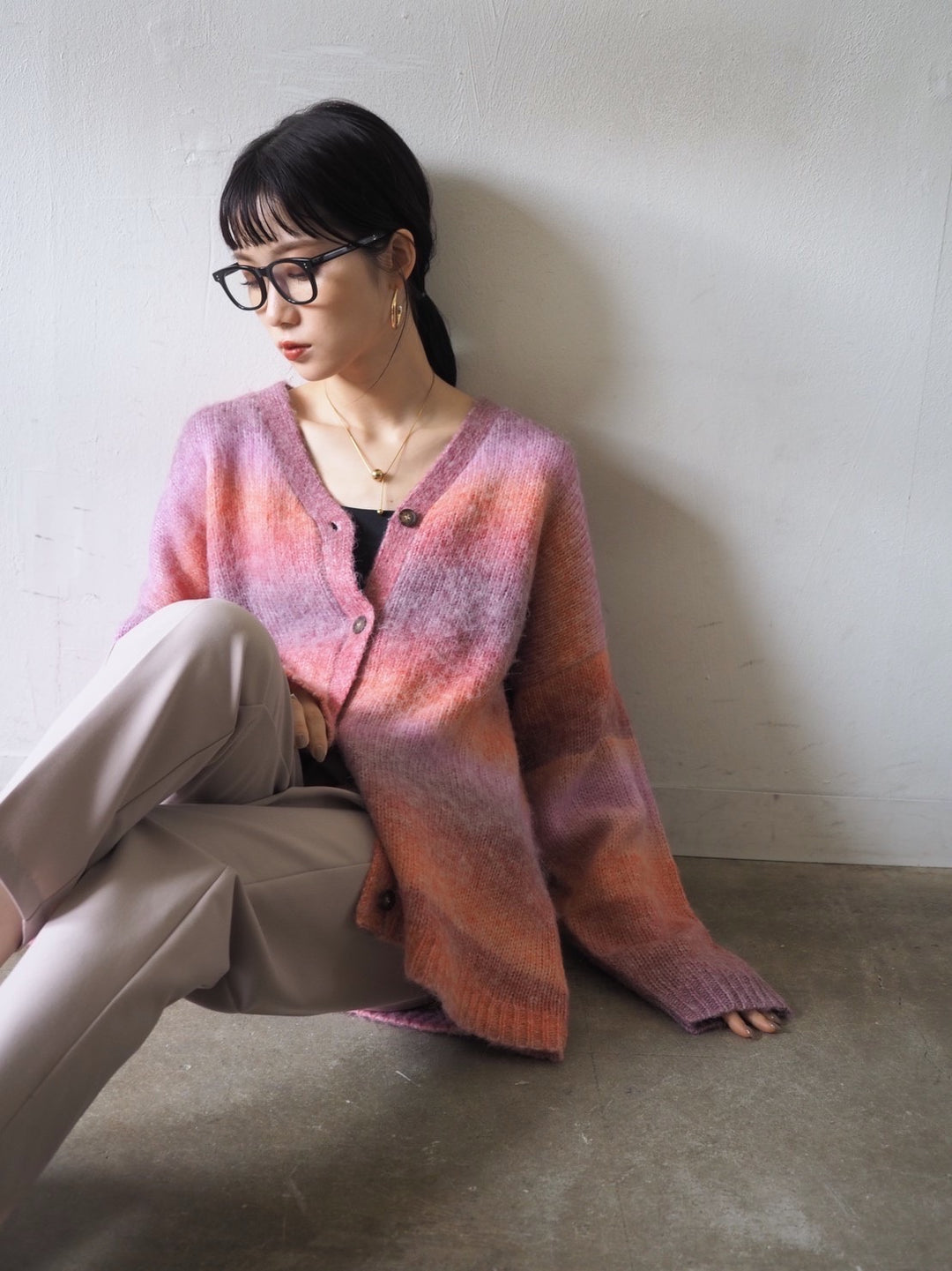 [予約]グラデーションオーバーシャギーニットカーディガン/ピンク