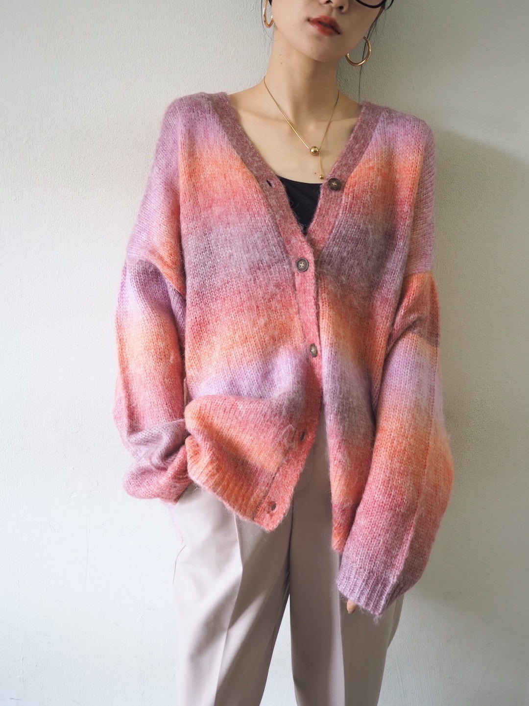 [予約]グラデーションオーバーシャギーニットカーディガン/ピンク