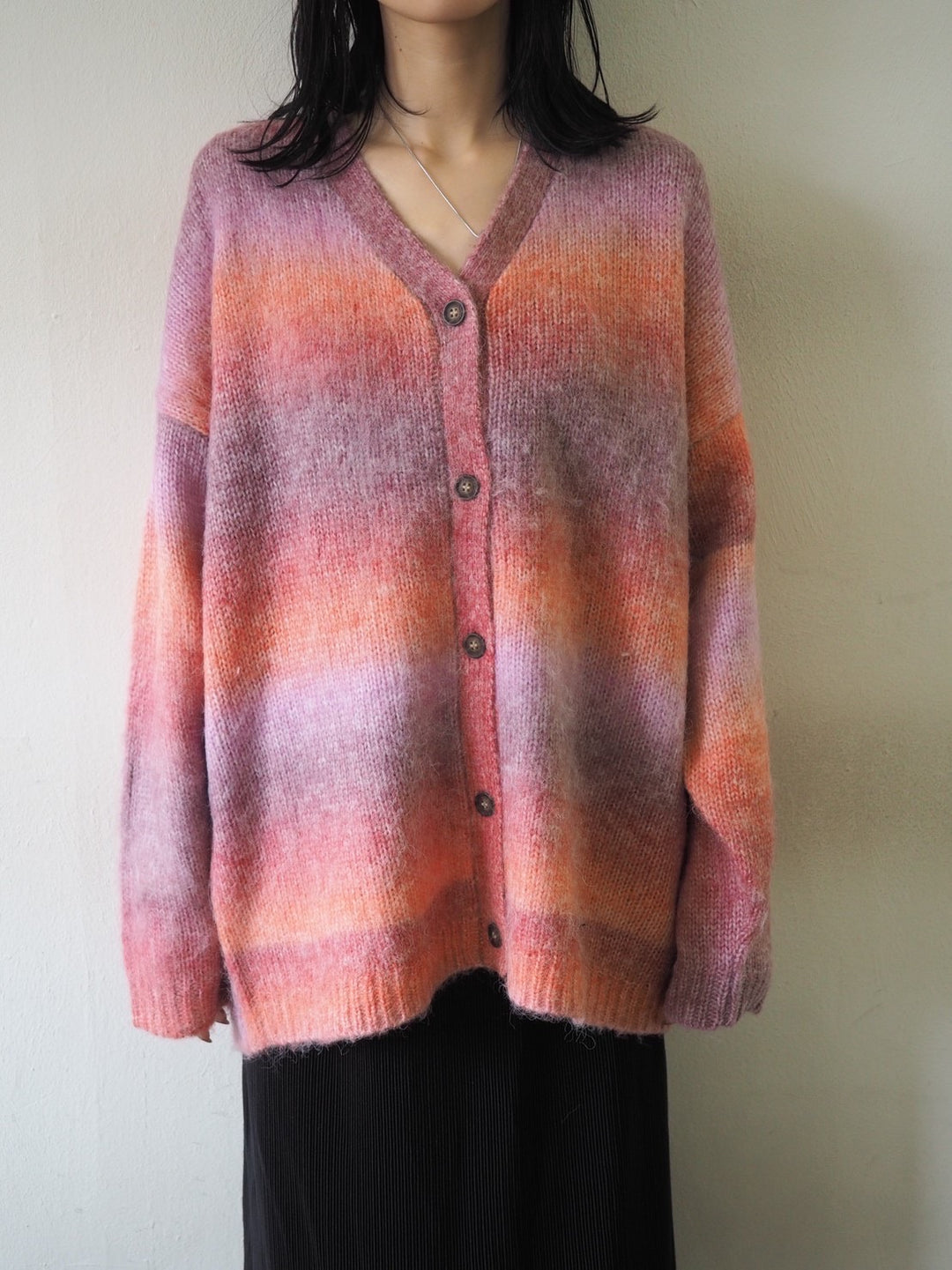 [予約]グラデーションオーバーシャギーニットカーディガン/ピンク