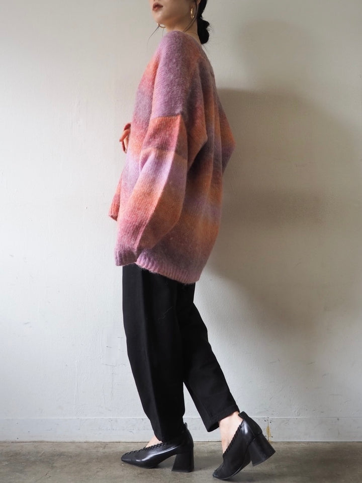 [予約]グラデーションオーバーシャギーニットカーディガン/ピンク