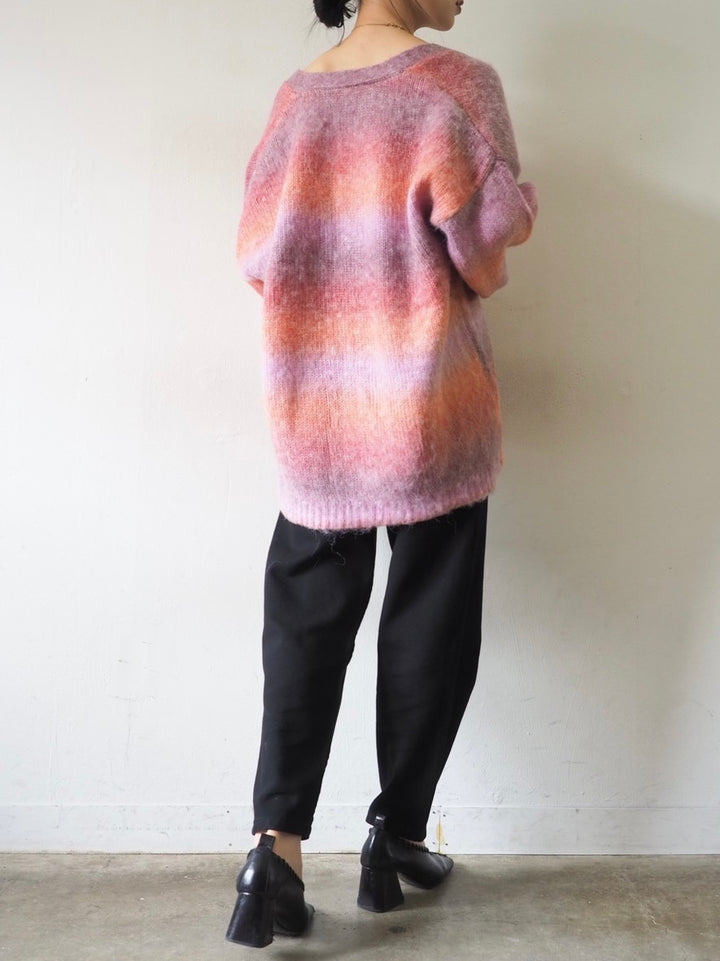 [予約]グラデーションオーバーシャギーニットカーディガン/ピンク