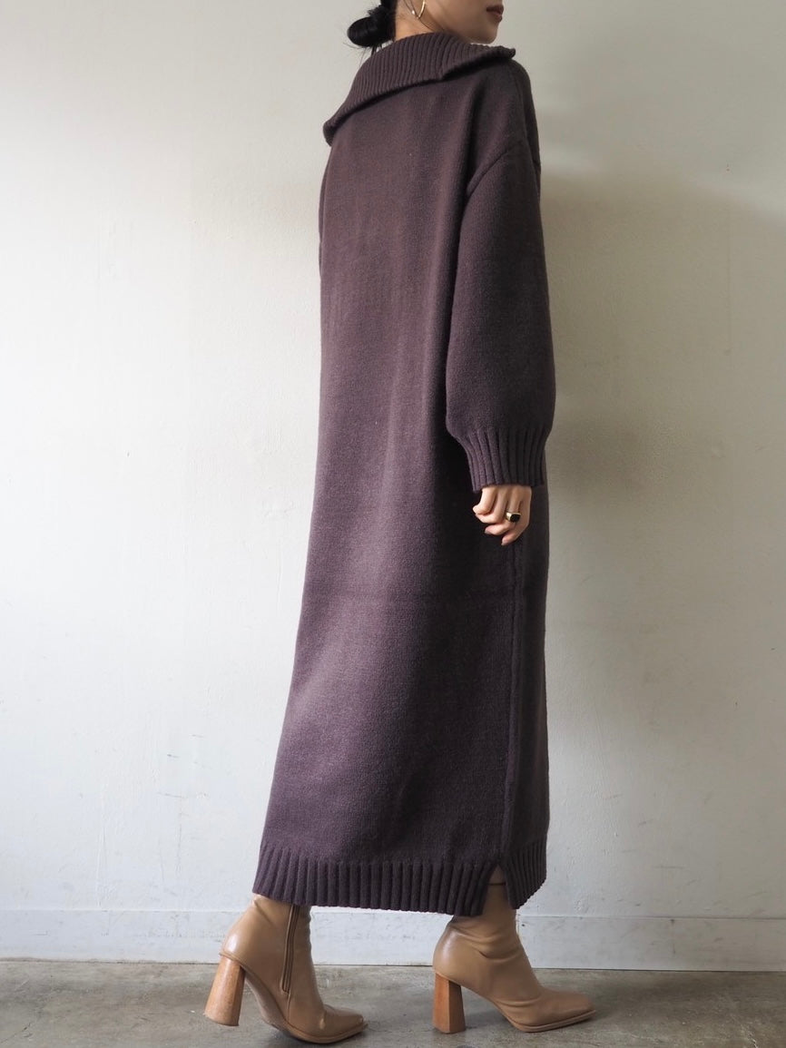 予約]ハーフジップニットワンピース/ブラウン – Lumier