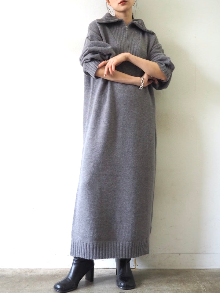 [Pre-order] Half-zip knit dress/gray