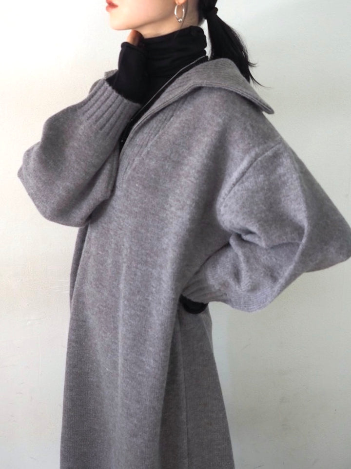 [Pre-order] Half-zip knit dress/gray