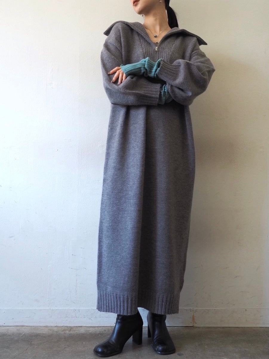 [Pre-order] Half-zip knit dress/gray