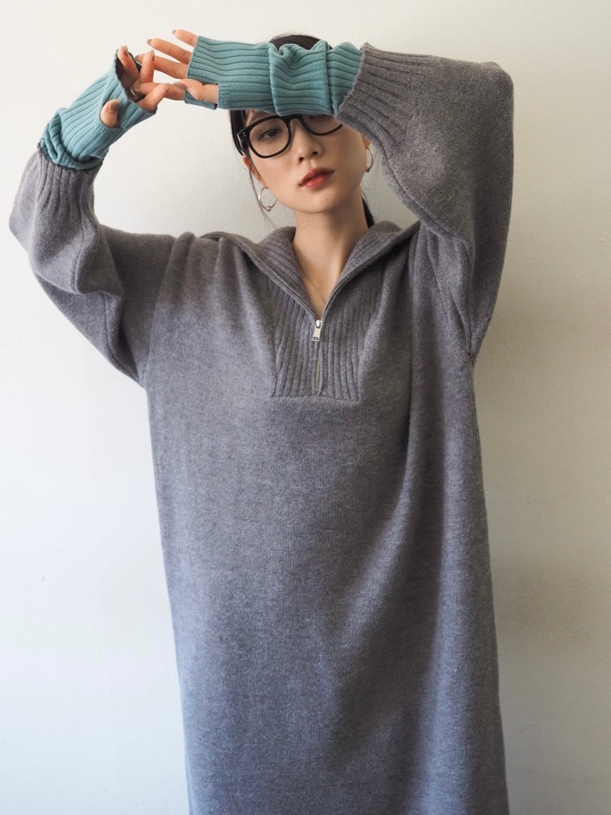 [Pre-order] Half-zip knit dress/gray