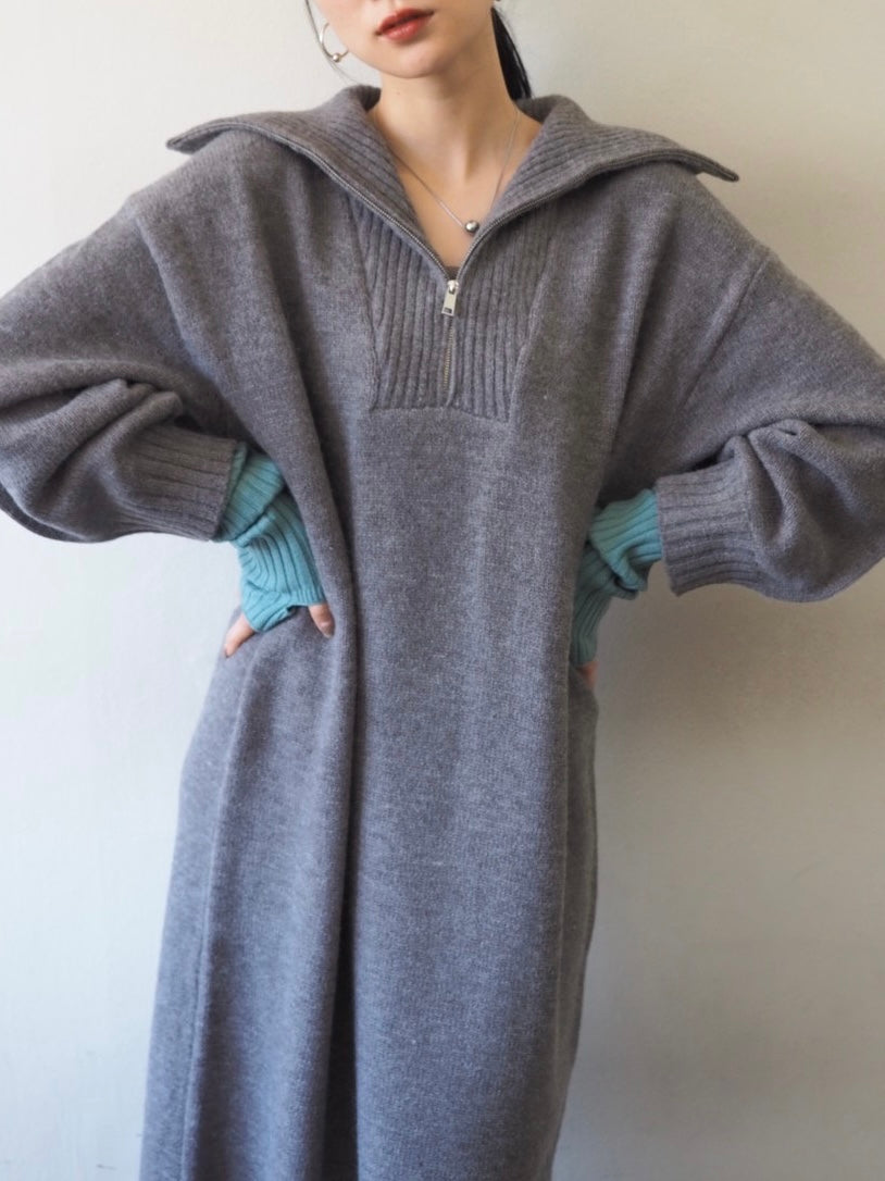 [Pre-order] Half-zip knit dress/gray