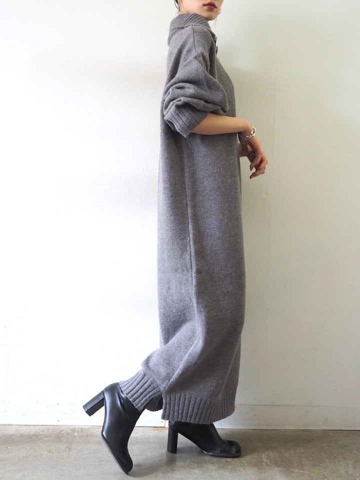 [Pre-order] Half-zip knit dress/gray