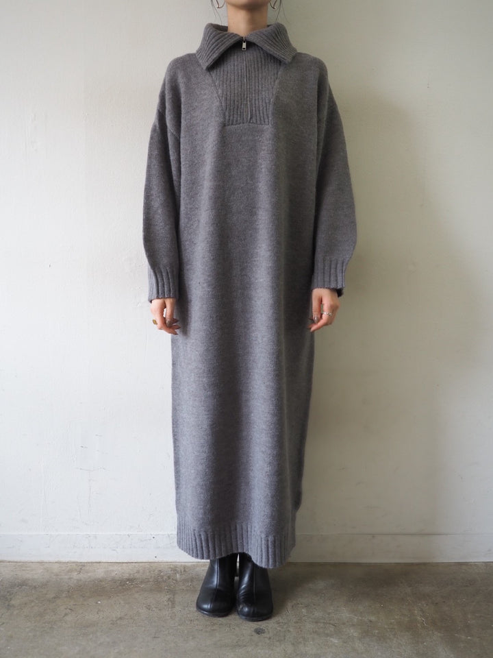 [Pre-order] Half-zip knit dress/gray