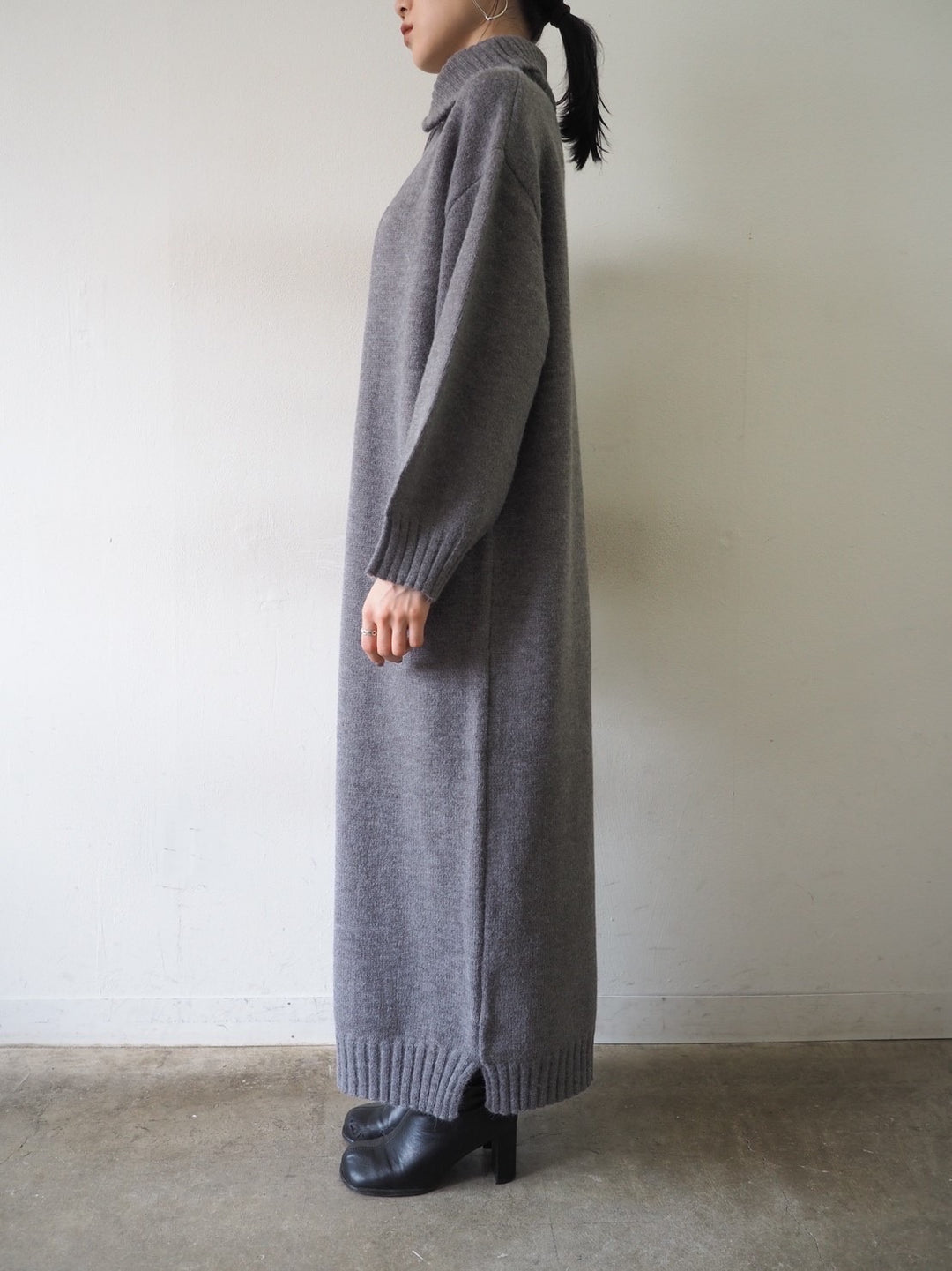 [Pre-order] Half-zip knit dress/gray