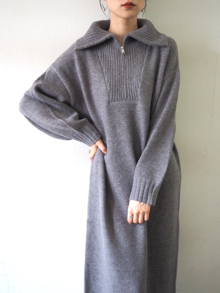 [Pre-order] Half-zip knit dress/gray