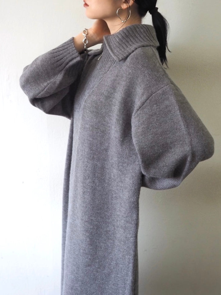 [Pre-order] Half-zip knit dress/gray