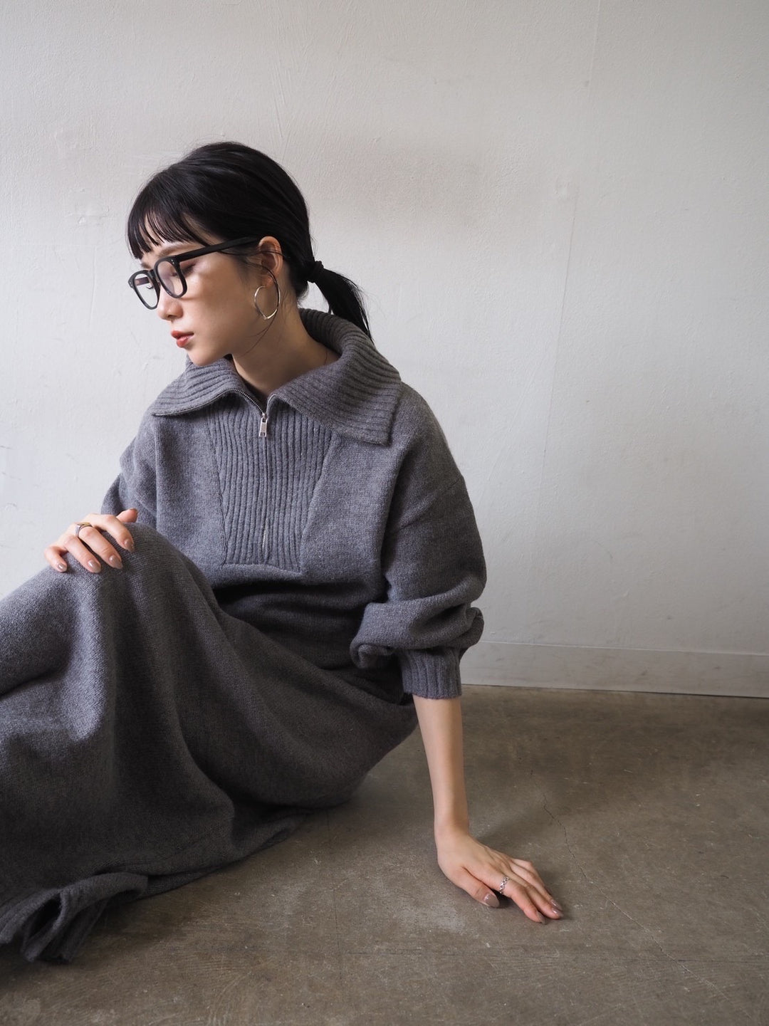 [Pre-order] Half-zip knit dress/gray