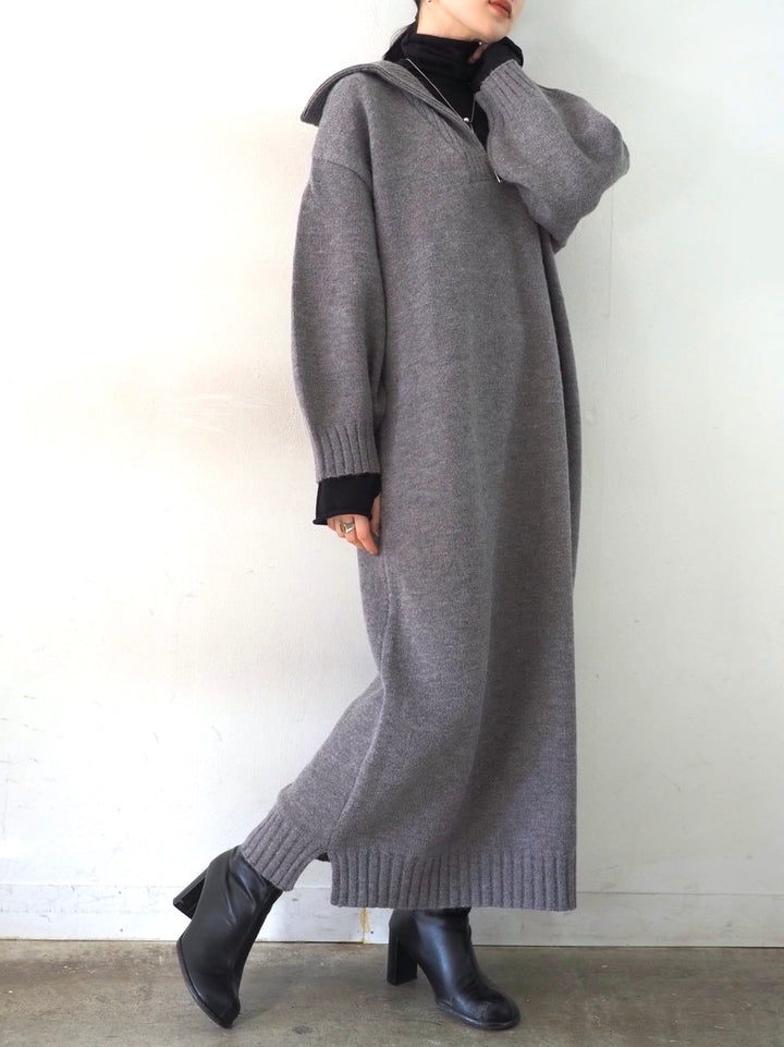 [Pre-order] Half-zip knit dress/gray