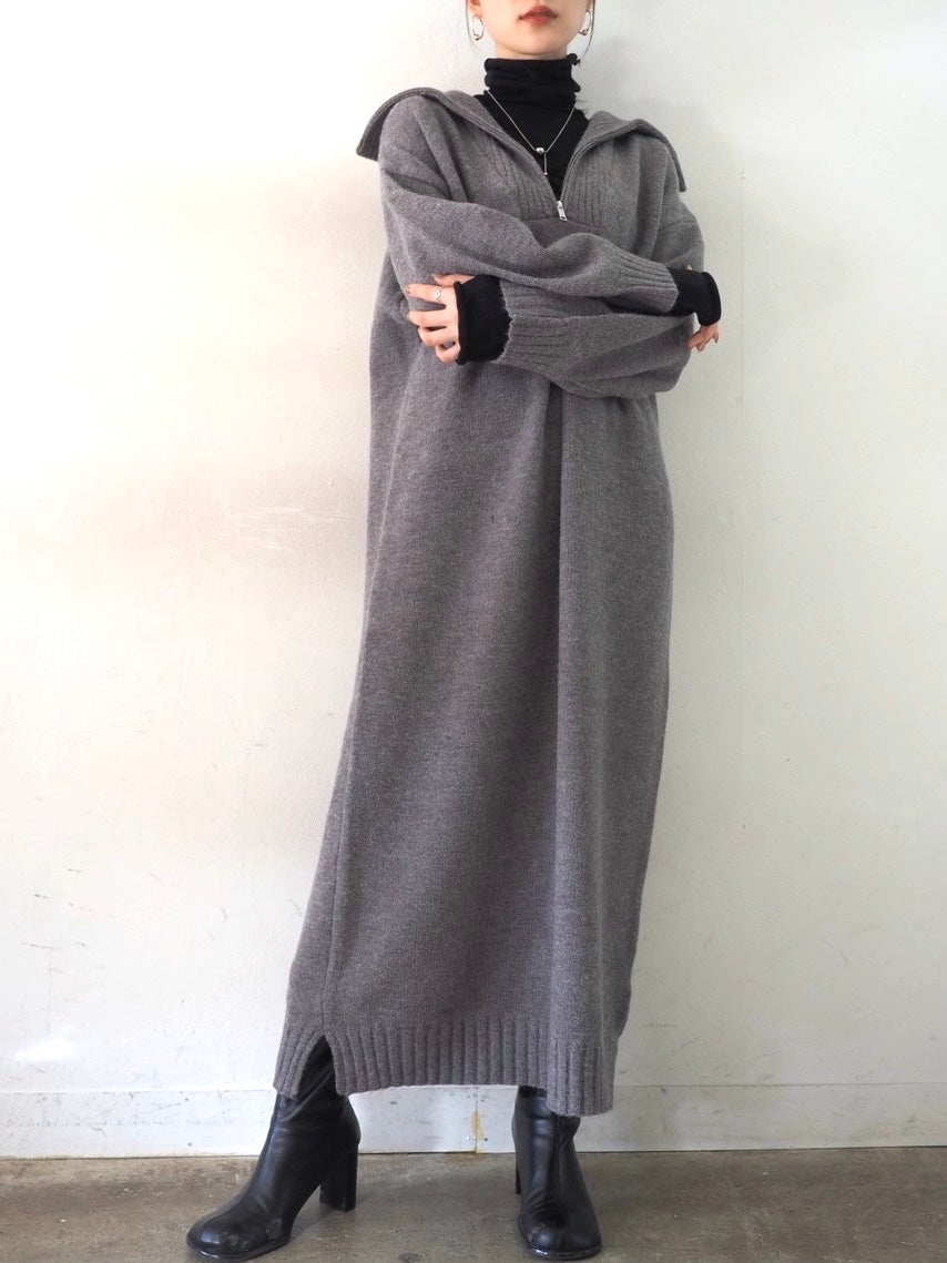 [Pre-order] Half-zip knit dress/gray