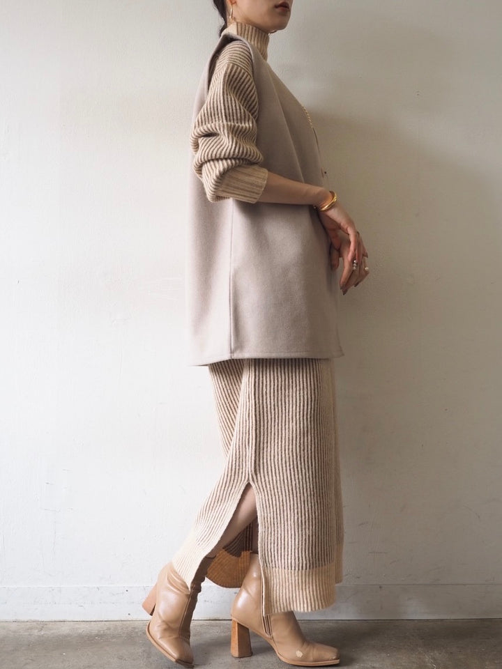 [Pre-order] Brushed Striped High Neck Knit Dress/Ivory