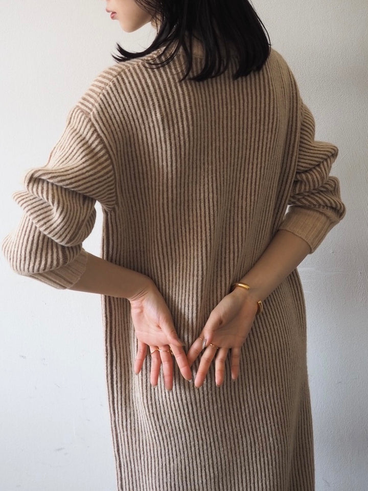 [Pre-order] Brushed Striped High Neck Knit Dress/Ivory