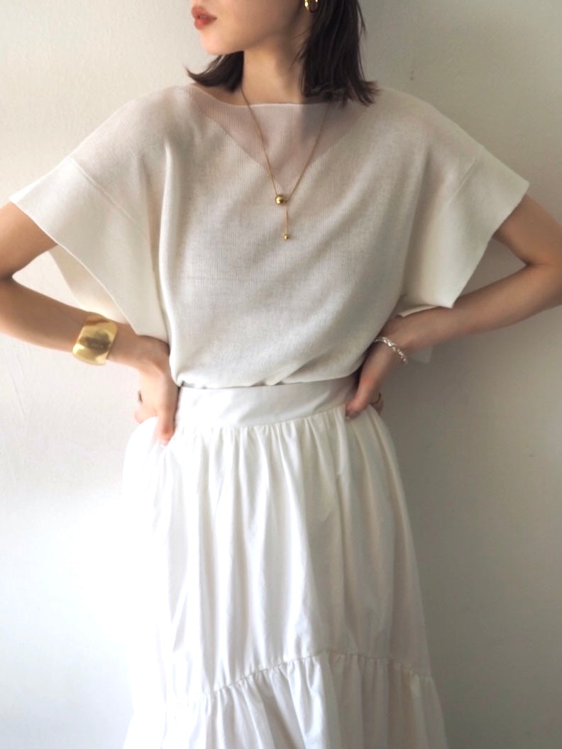 [Ready to ship] Mixed material flare French sleeve knit/off-white