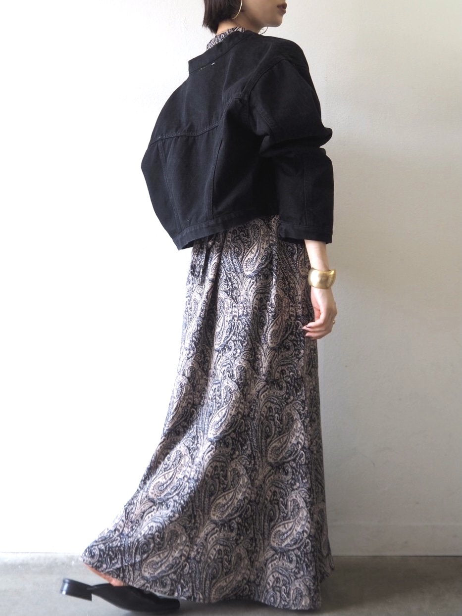[予約]ペイズリー柄マキシワンピース/ブラック