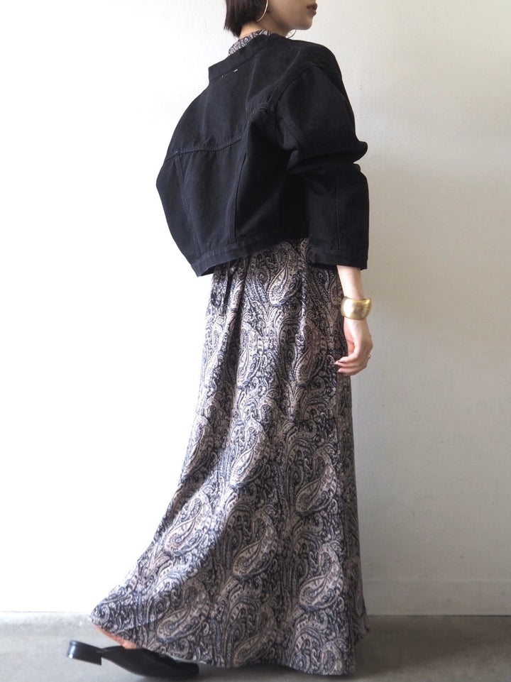 [予約]ペイズリー柄マキシワンピース/ブラック