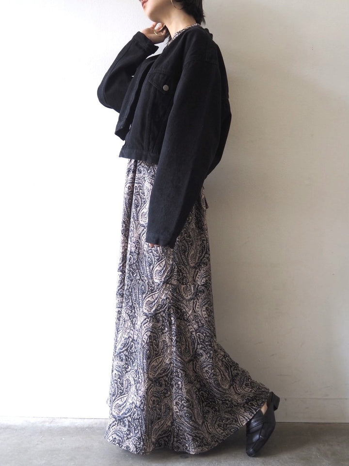 [予約]ペイズリー柄マキシワンピース/ブラック