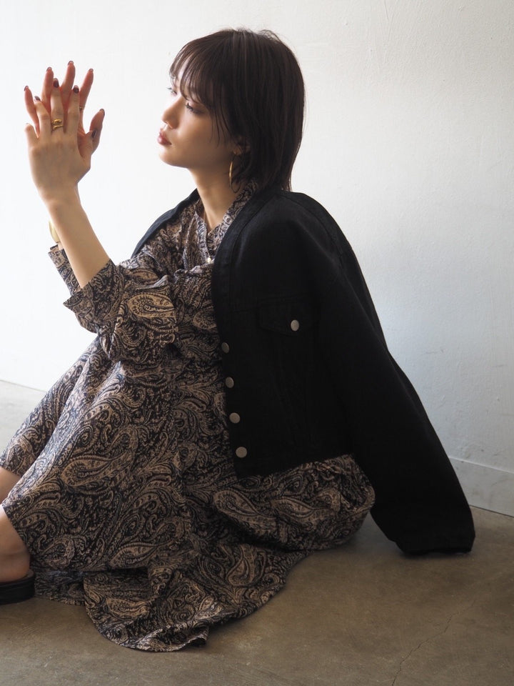 [予約]ペイズリー柄マキシワンピース/ブラック