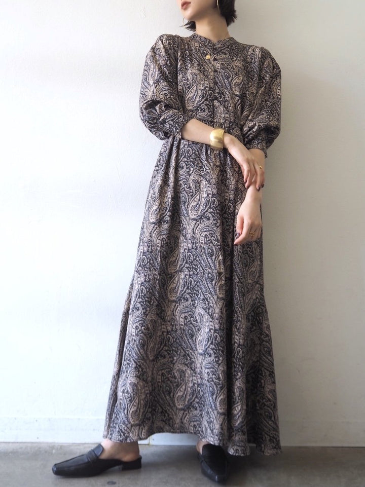 [予約]ペイズリー柄マキシワンピース/ブラック