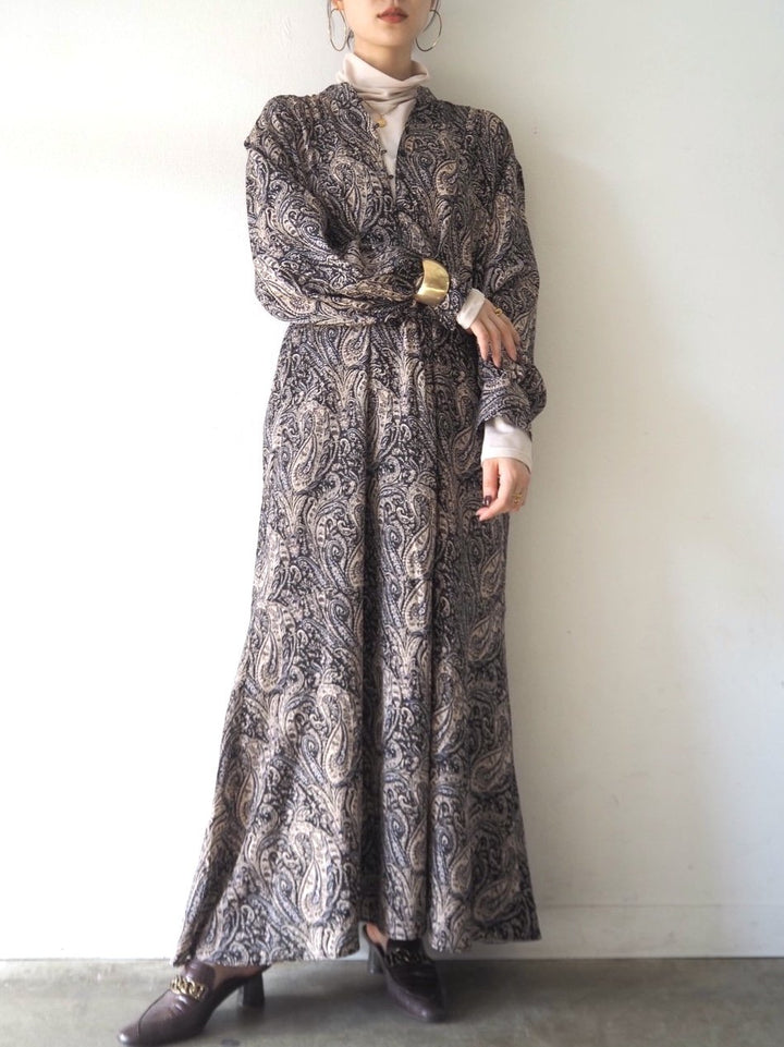 [予約]ペイズリー柄マキシワンピース/ブラック