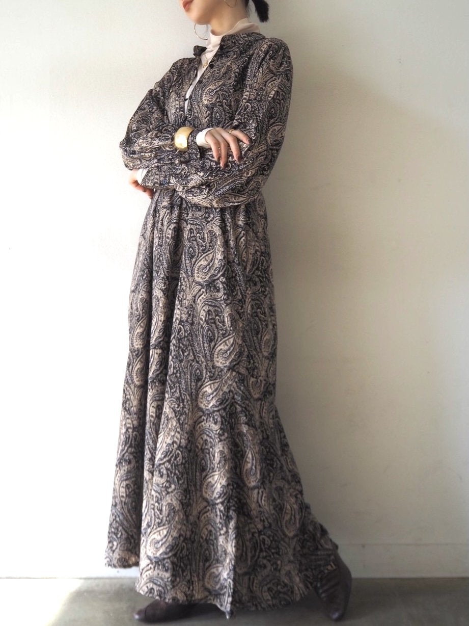 [予約]ペイズリー柄マキシワンピース/ブラック