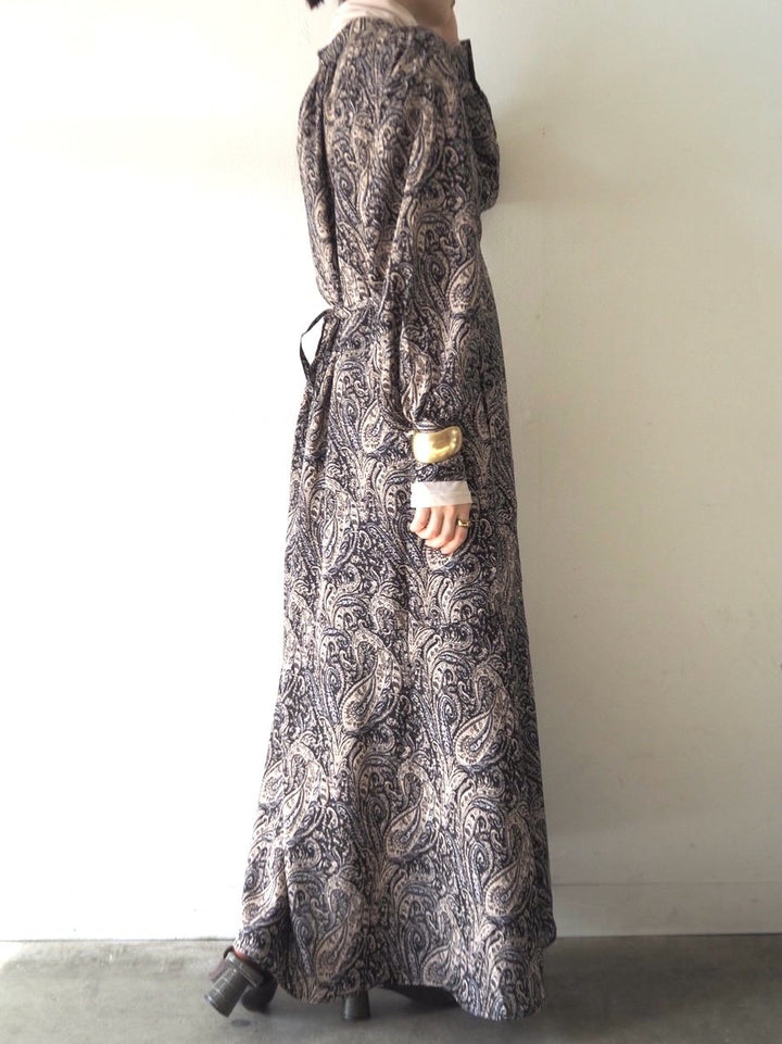 [予約]ペイズリー柄マキシワンピース/ブラック