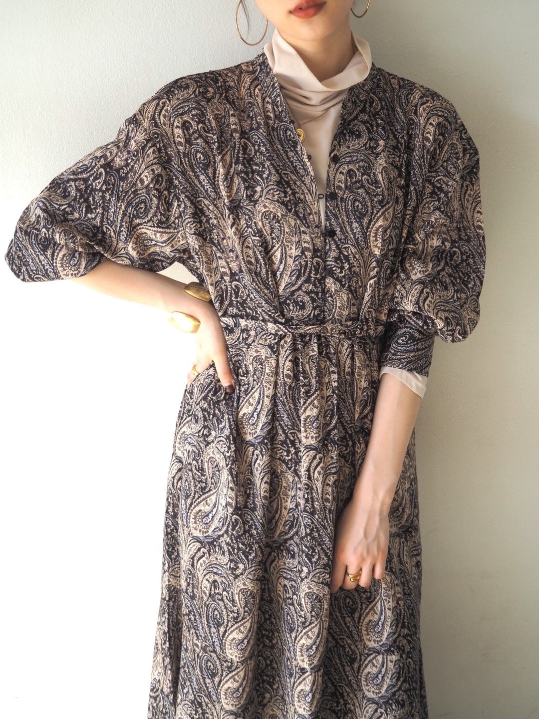 [予約]ペイズリー柄マキシワンピース/ブラック