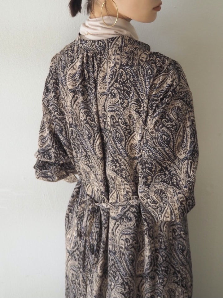 [予約]ペイズリー柄マキシワンピース/ブラック