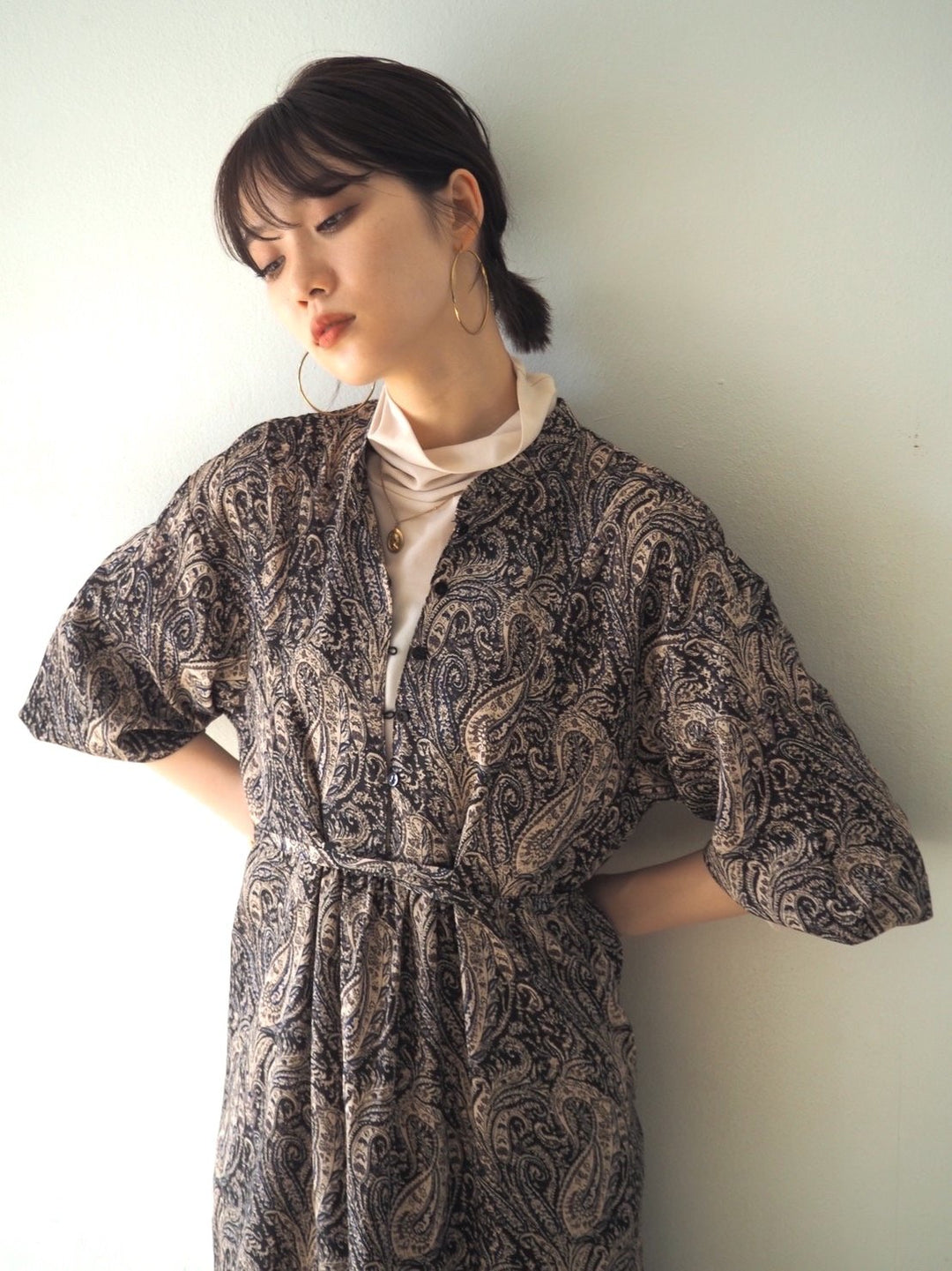 [予約]ペイズリー柄マキシワンピース/ブラック