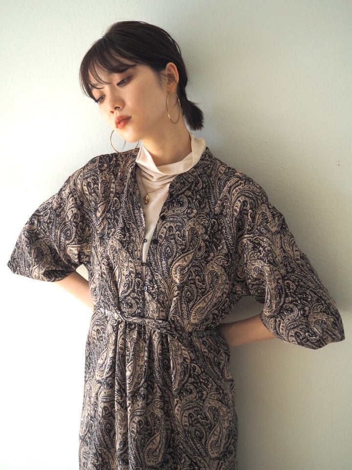 [予約]ペイズリー柄マキシワンピース/ブラック